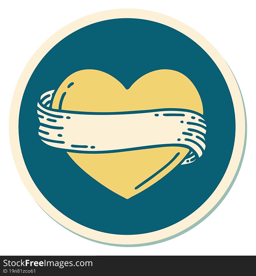 sticker of tattoo in traditional style of a heart and banner. sticker of tattoo in traditional style of a heart and banner