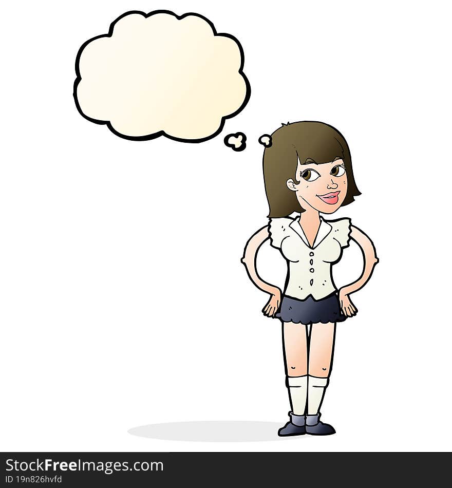 Cartoon Woman With Hands On Hips With Thought Bubble