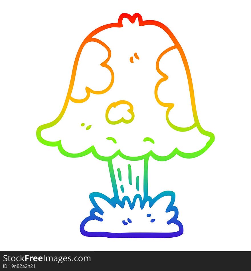 rainbow gradient line drawing of a cartoon mushroom