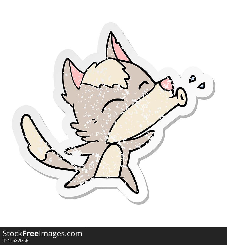 Distressed Sticker Of A Howling Wolf Cartoon