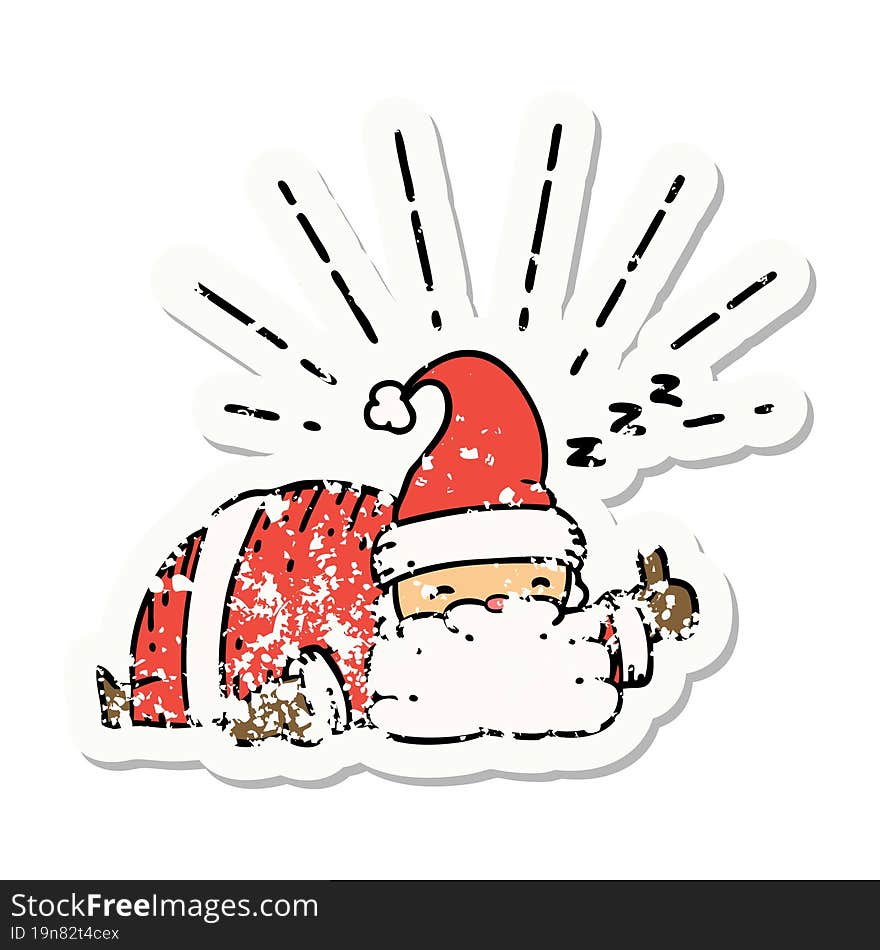 Grunge Sticker Of Tattoo Style Santa Claus Christmas Character Sleeping