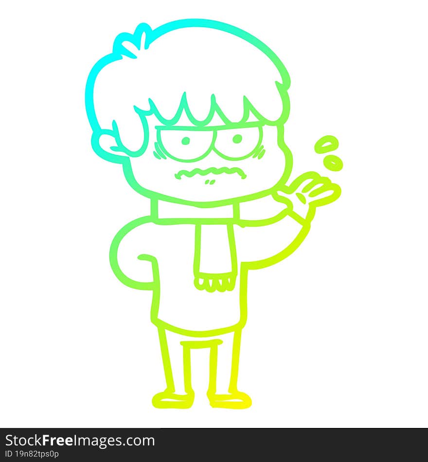 cold gradient line drawing annoyed cartoon boy