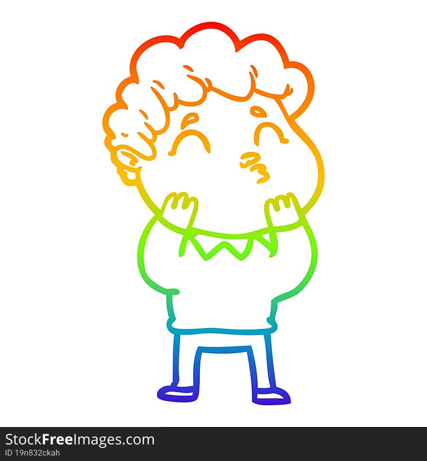 Rainbow Gradient Line Drawing Cartoon Man Pouting