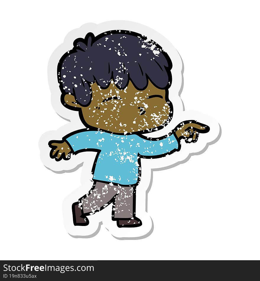 Distressed Sticker Of A Cartoon Curious Boy