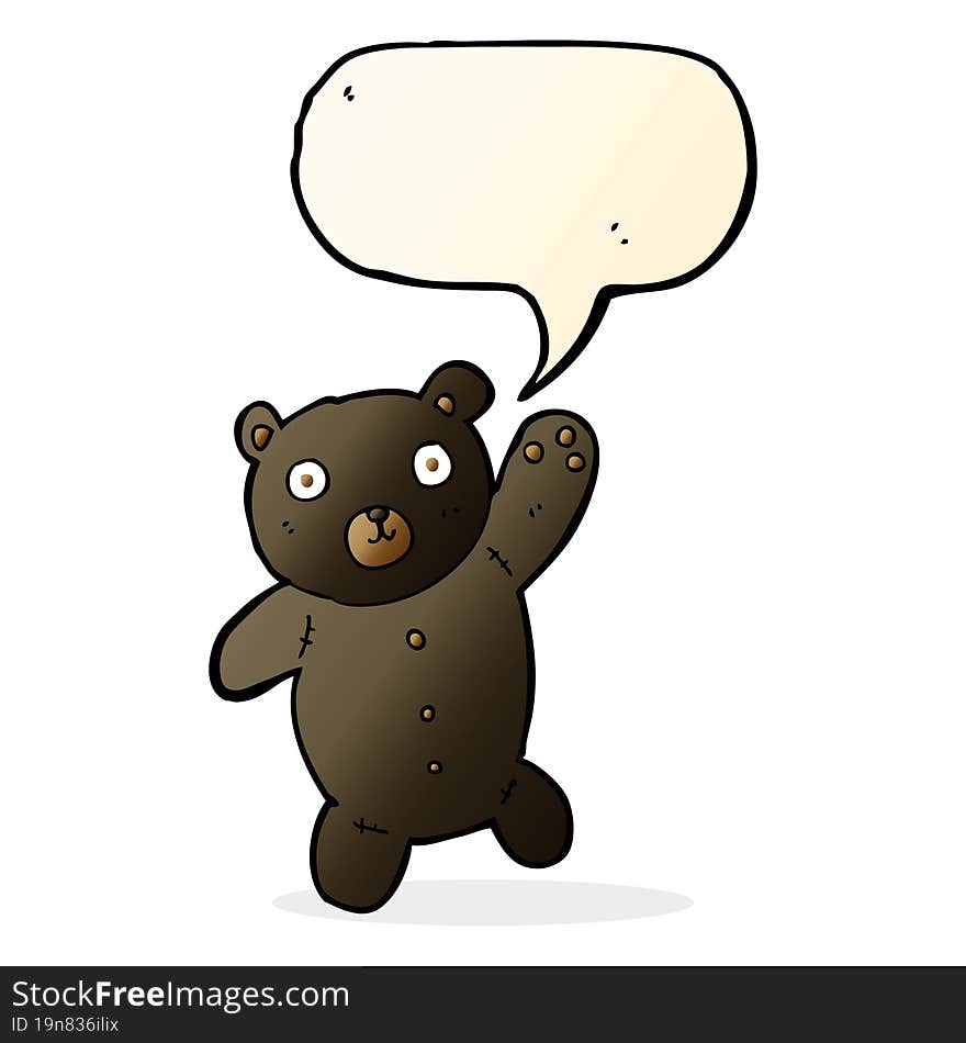 cartoon cute black teddy bear with speech bubble