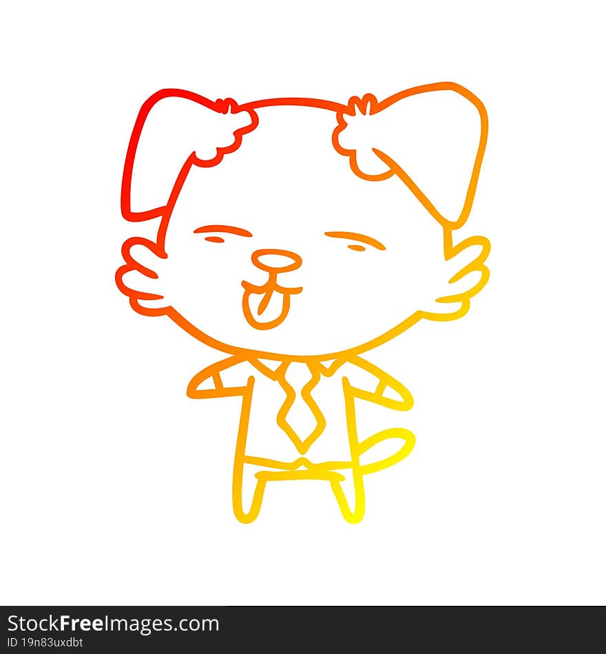 warm gradient line drawing of a cartoon dog in shirt and tie