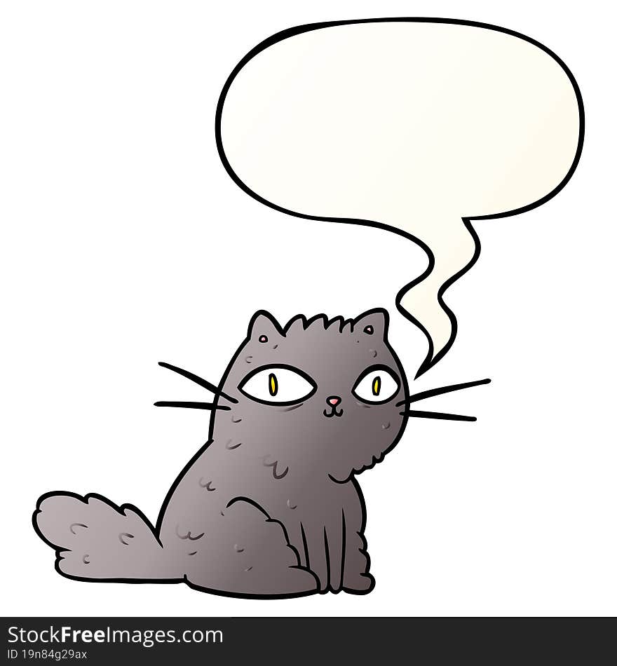 cartoon cat looking right at you and speech bubble in smooth gradient style