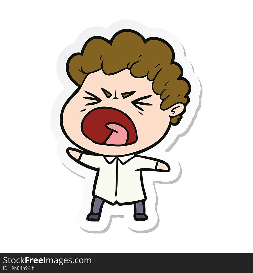 Sticker Of A Cartoon Furious Man