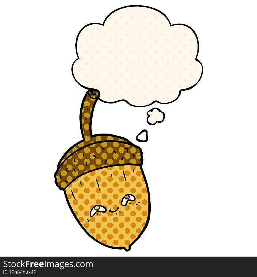 cartoon acorn and thought bubble in comic book style