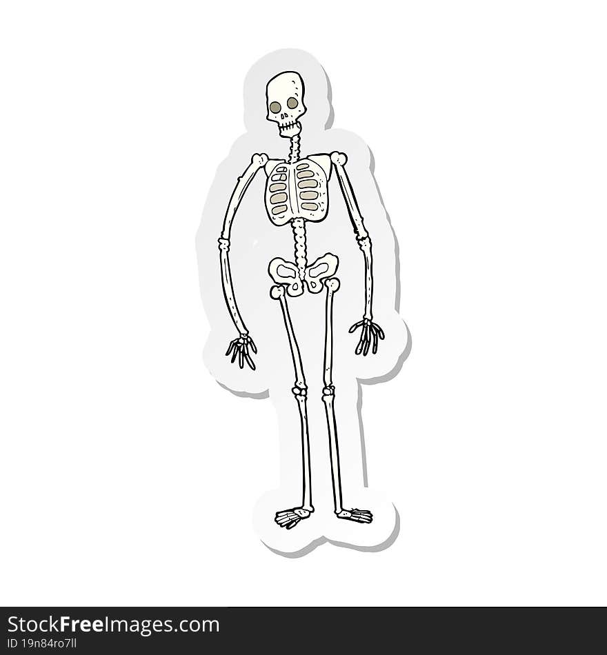 sticker of a cartoon spooky skeleton