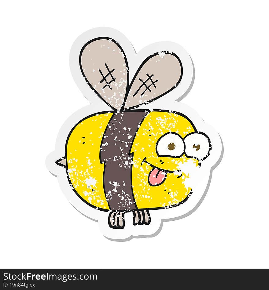 retro distressed sticker of a cartoon bee