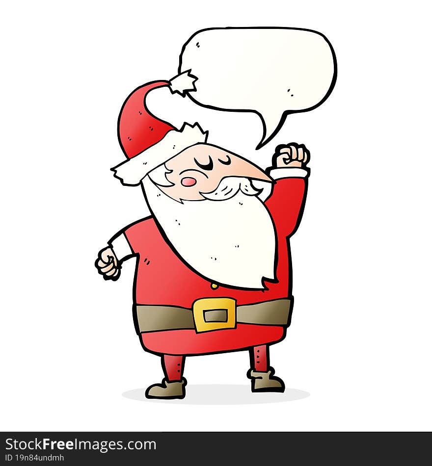 cartoon santa claus punching air with speech bubble