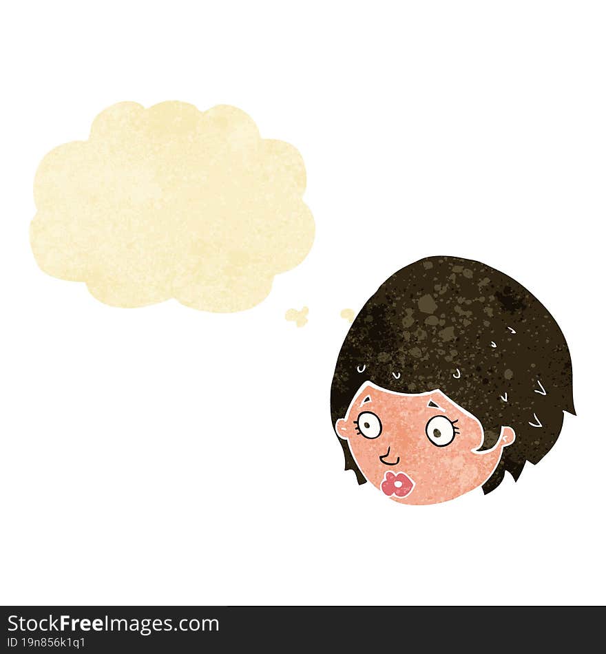 cartoon girl with concerned expression with thought bubble