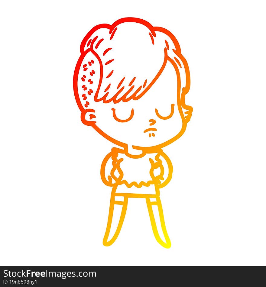 warm gradient line drawing of a cartoon woman