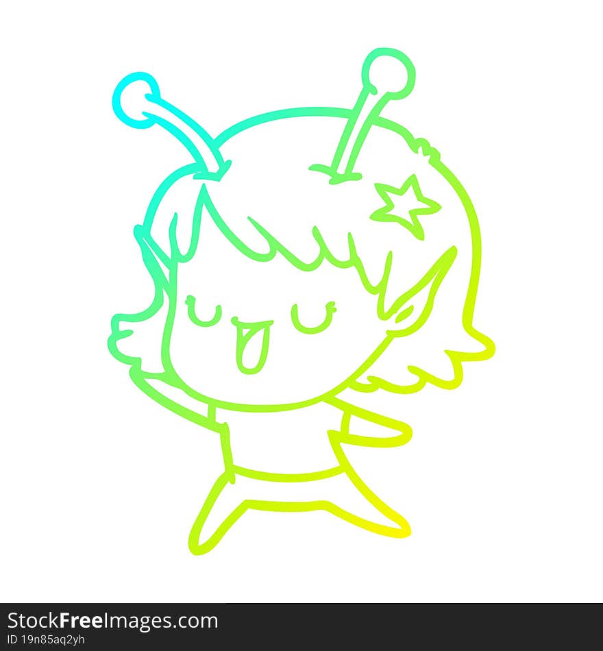 cold gradient line drawing happy alien girl cartoon