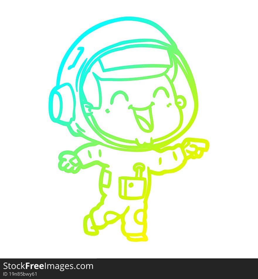 cold gradient line drawing of a happy cartoon astronaut