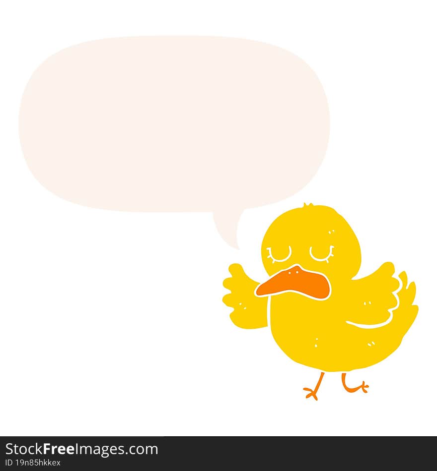 cartoon duck and speech bubble in retro style