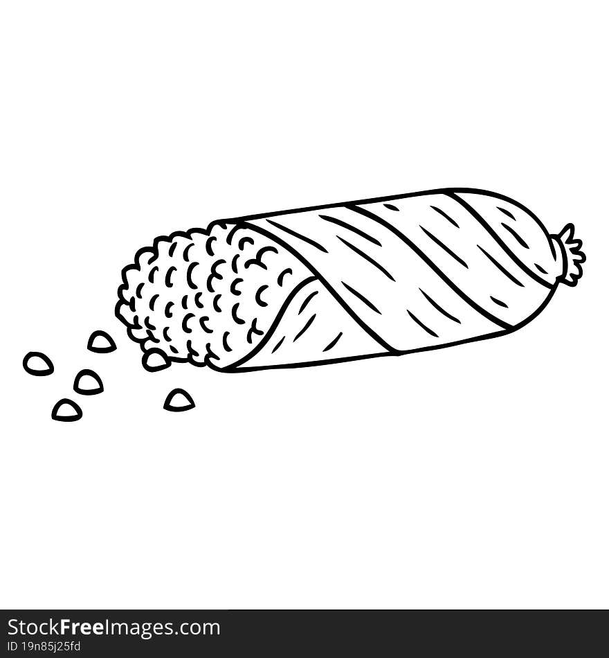 Line Drawing Doodle Of Fresh Corn On The Cob