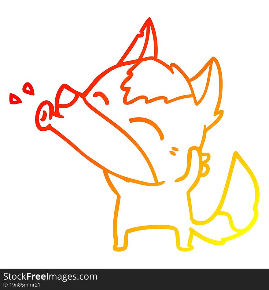 warm gradient line drawing howling wolf cartoon