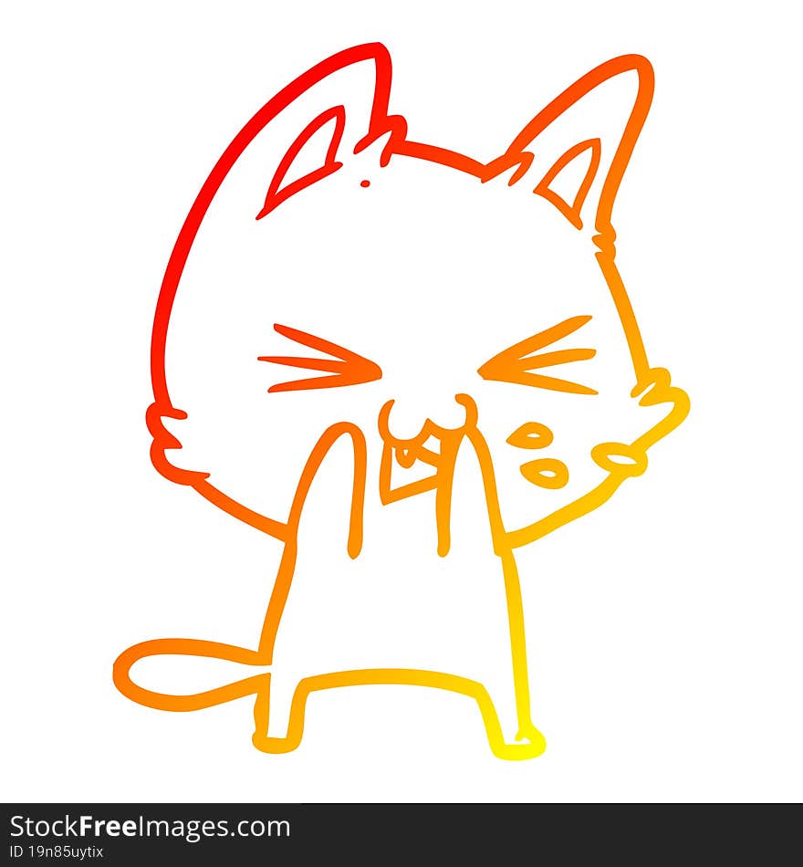 warm gradient line drawing cartoon cat hissing