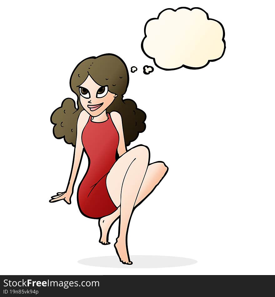 cartoon attractive woman posing with thought bubble