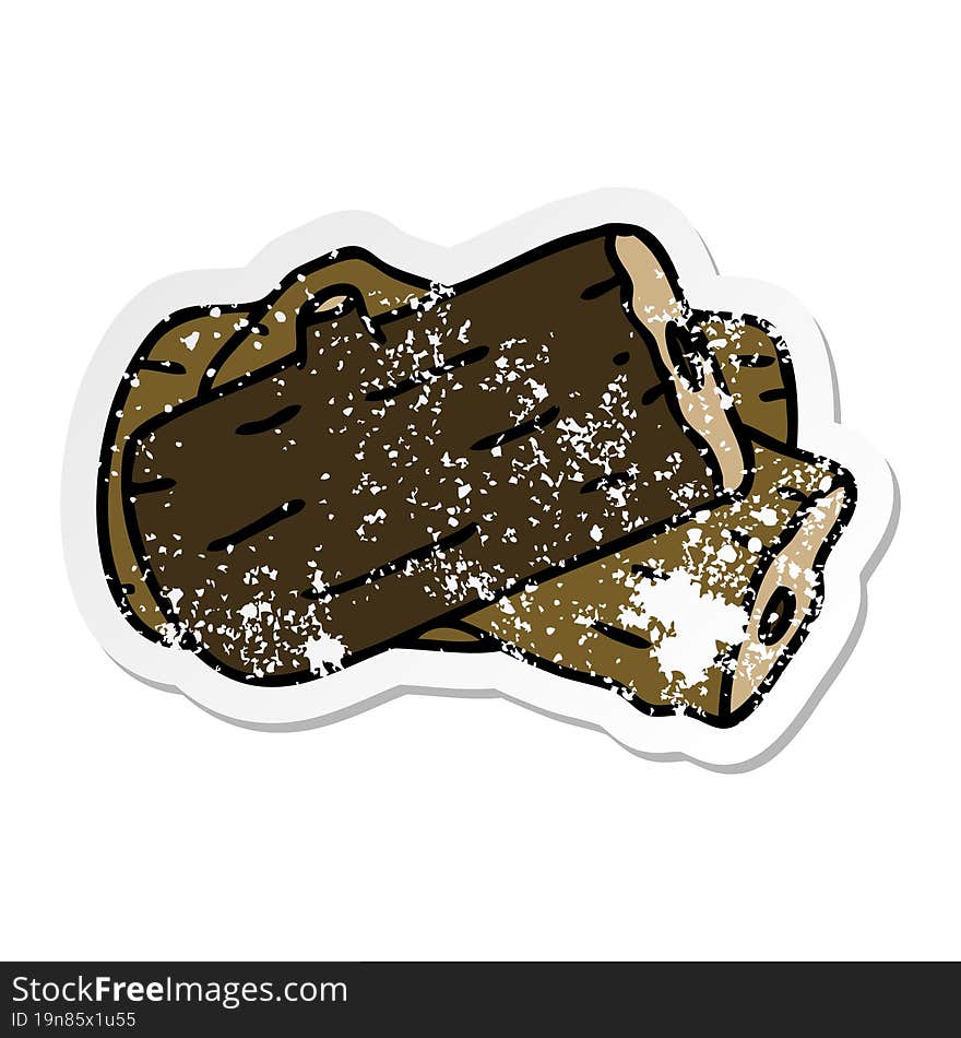 distressed sticker of a quirky hand drawn cartoon log