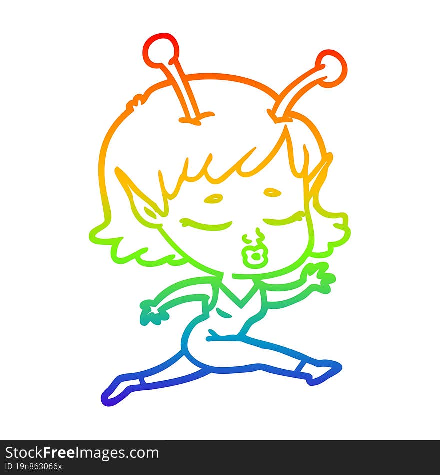 rainbow gradient line drawing cute alien girl cartoon