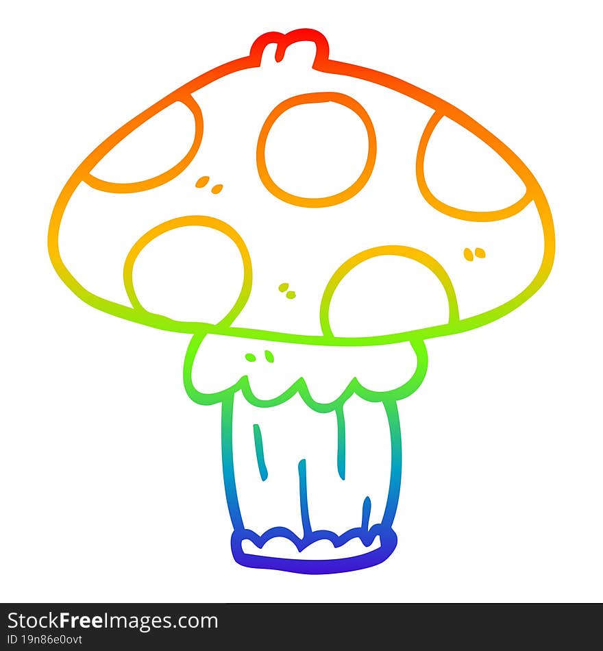 Rainbow Gradient Line Drawing Cartoon Mushroom