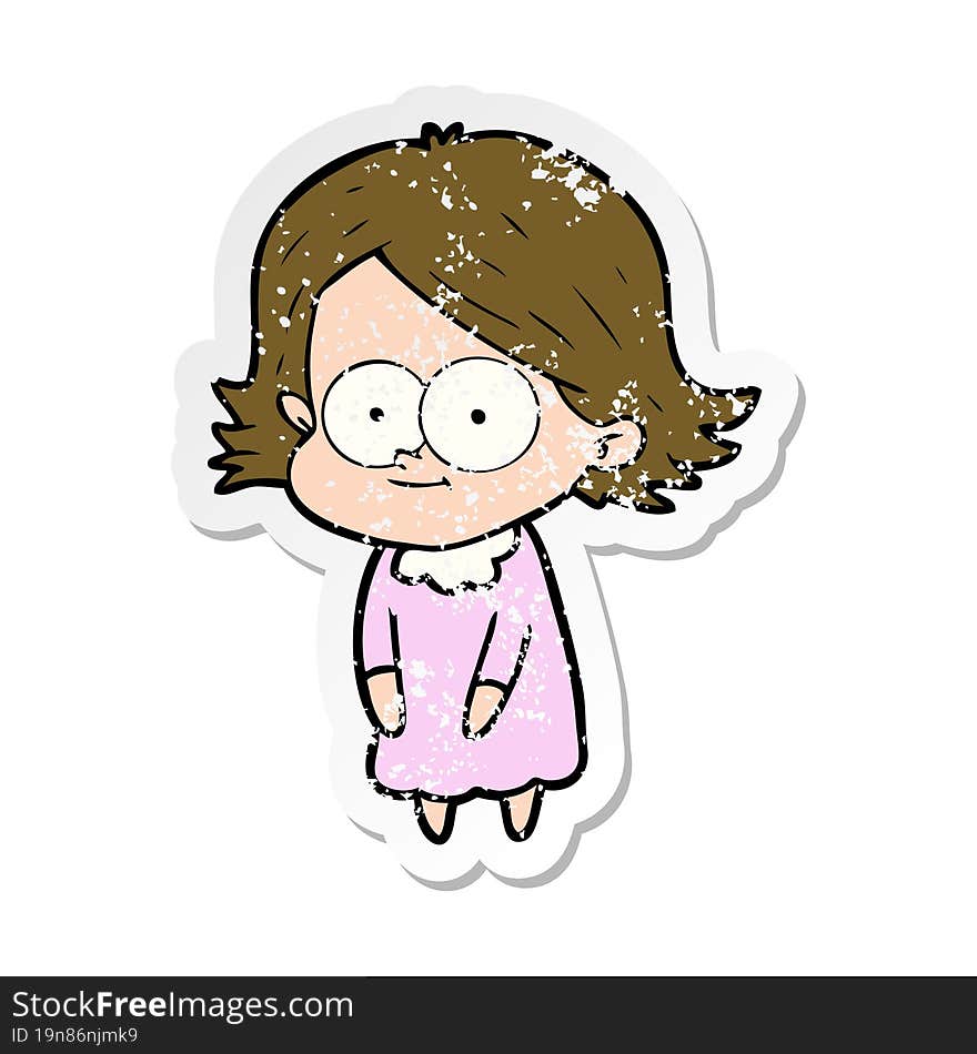 distressed sticker of a happy cartoon girl