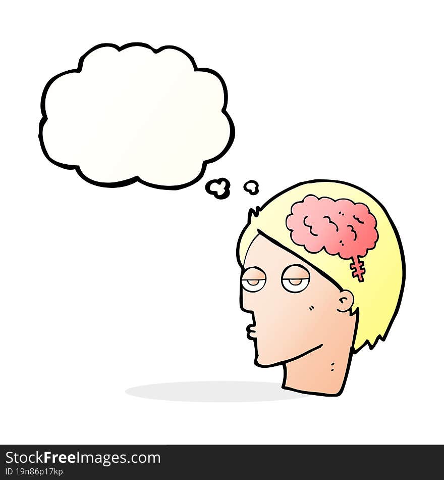 cartoon head with brain symbol with thought bubble