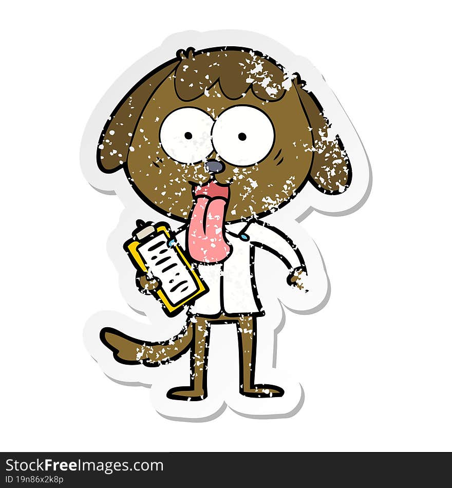 Distressed Sticker Of A Cute Cartoon Dog Wearing Office Shirt