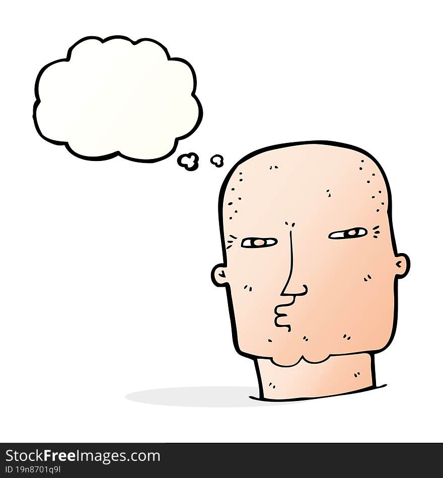 cartoon bald tough guy with thought bubble