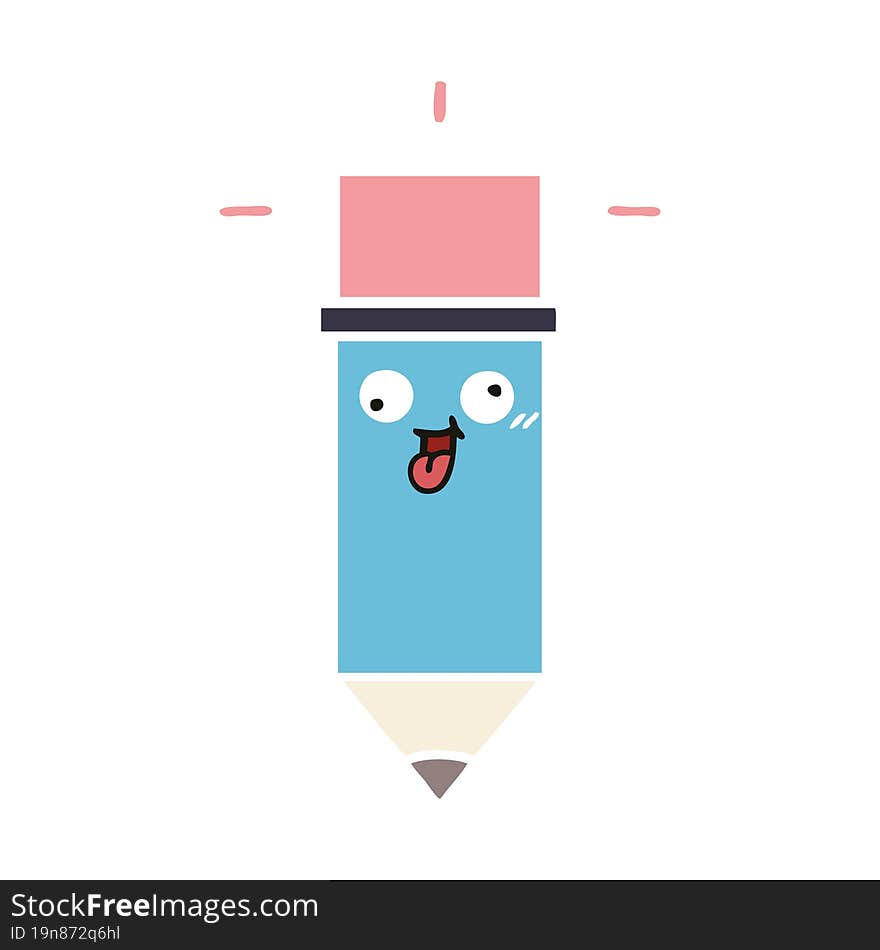 flat color retro cartoon pencil