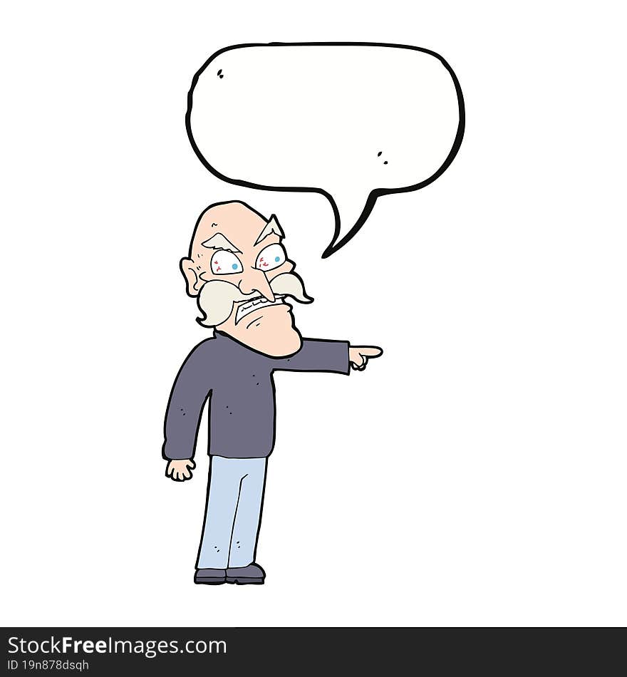 cartoon furious old man with speech bubble