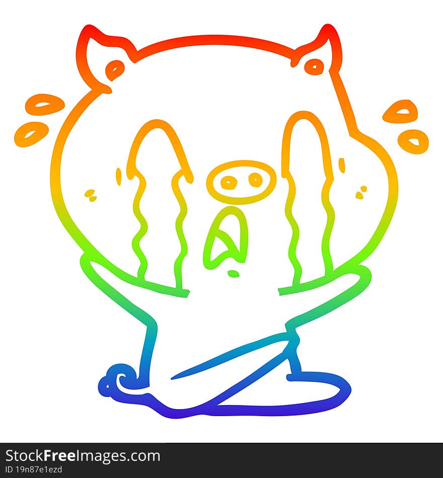 Rainbow Gradient Line Drawing Crying Pig Cartoon