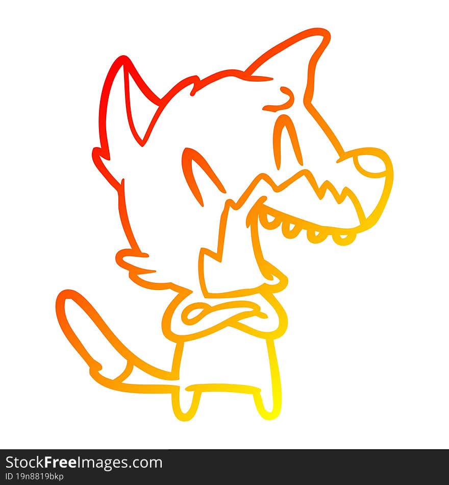 warm gradient line drawing laughing fox cartoon