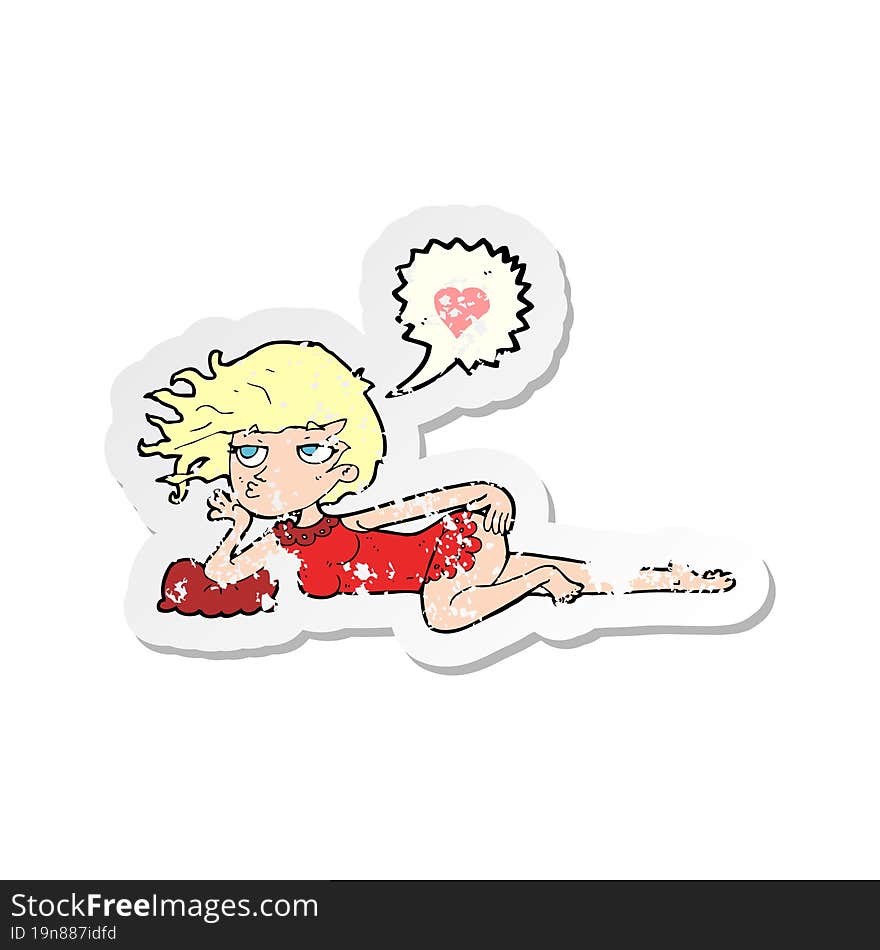 retro distressed sticker of a cartoon woman in night wear