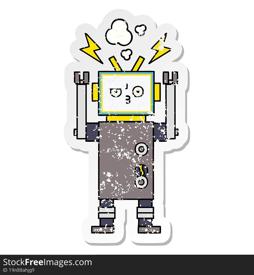 Distressed Sticker Of A Cute Cartoon Robot