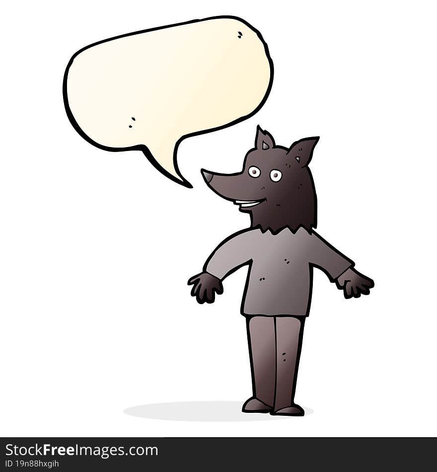 cartoon happy werewolf with speech bubble