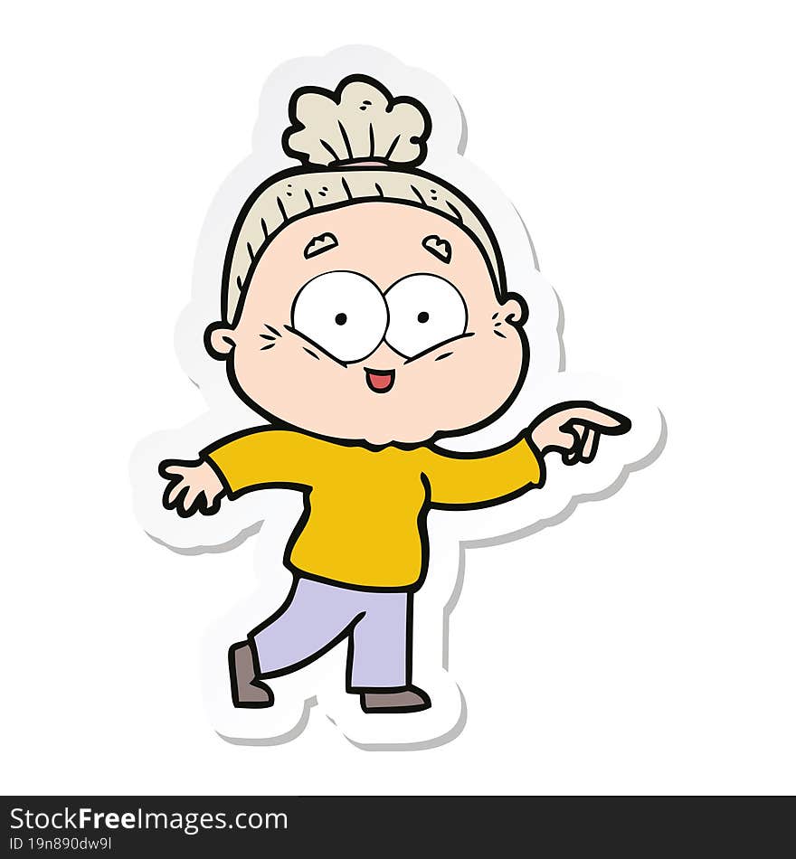 sticker of a cartoon happy old woman