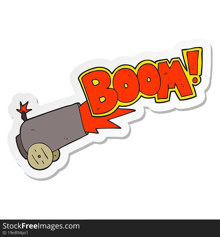 sticker of a cartoon cannon firing