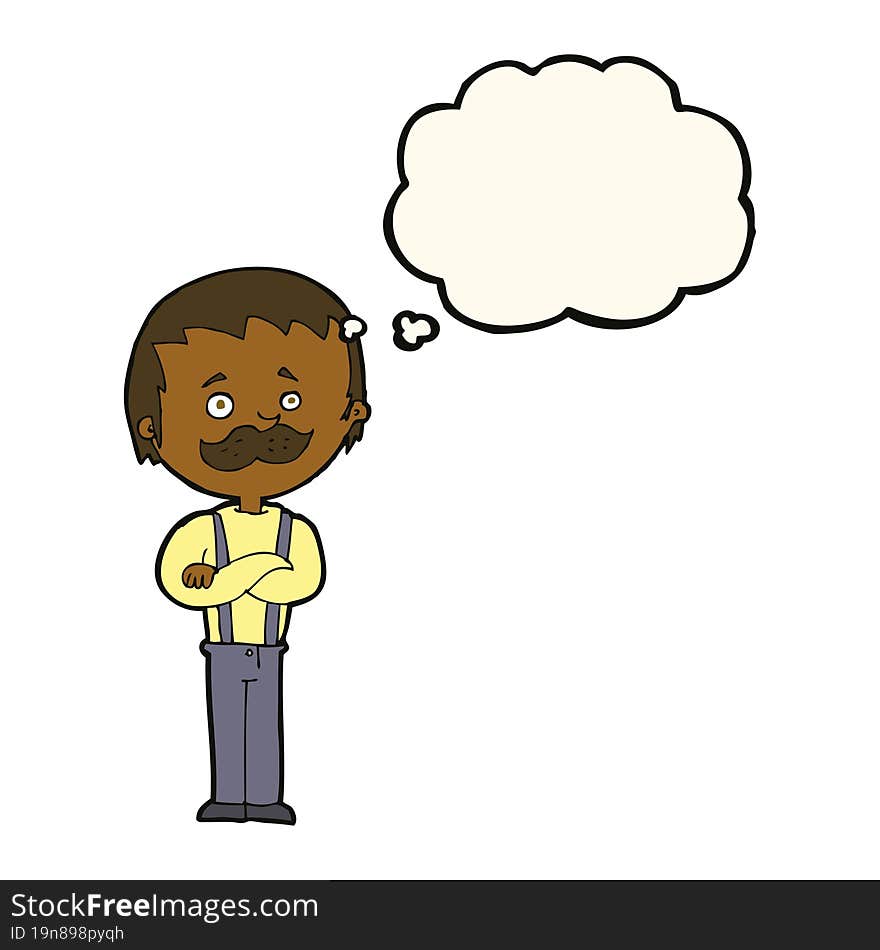 cartoon man with mustache with thought bubble