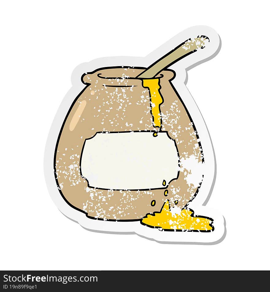 Distressed Sticker Of A Cartoon Honey Pot