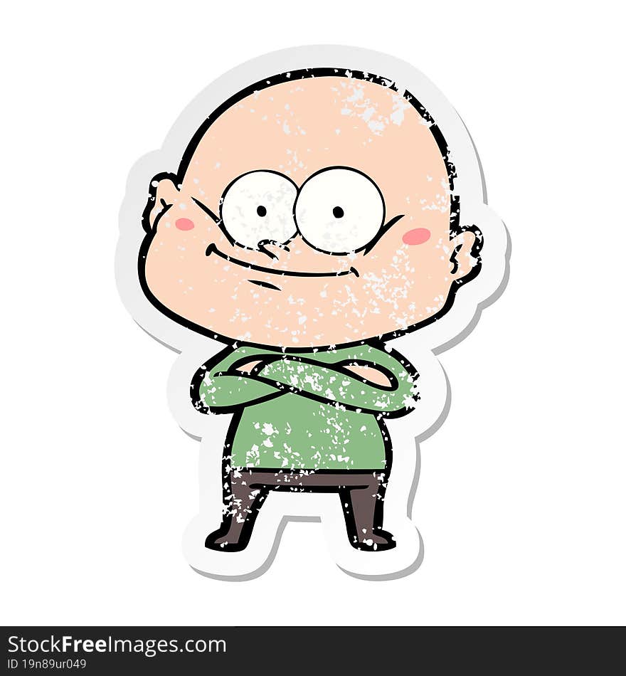 distressed sticker of a cartoon bald man staring