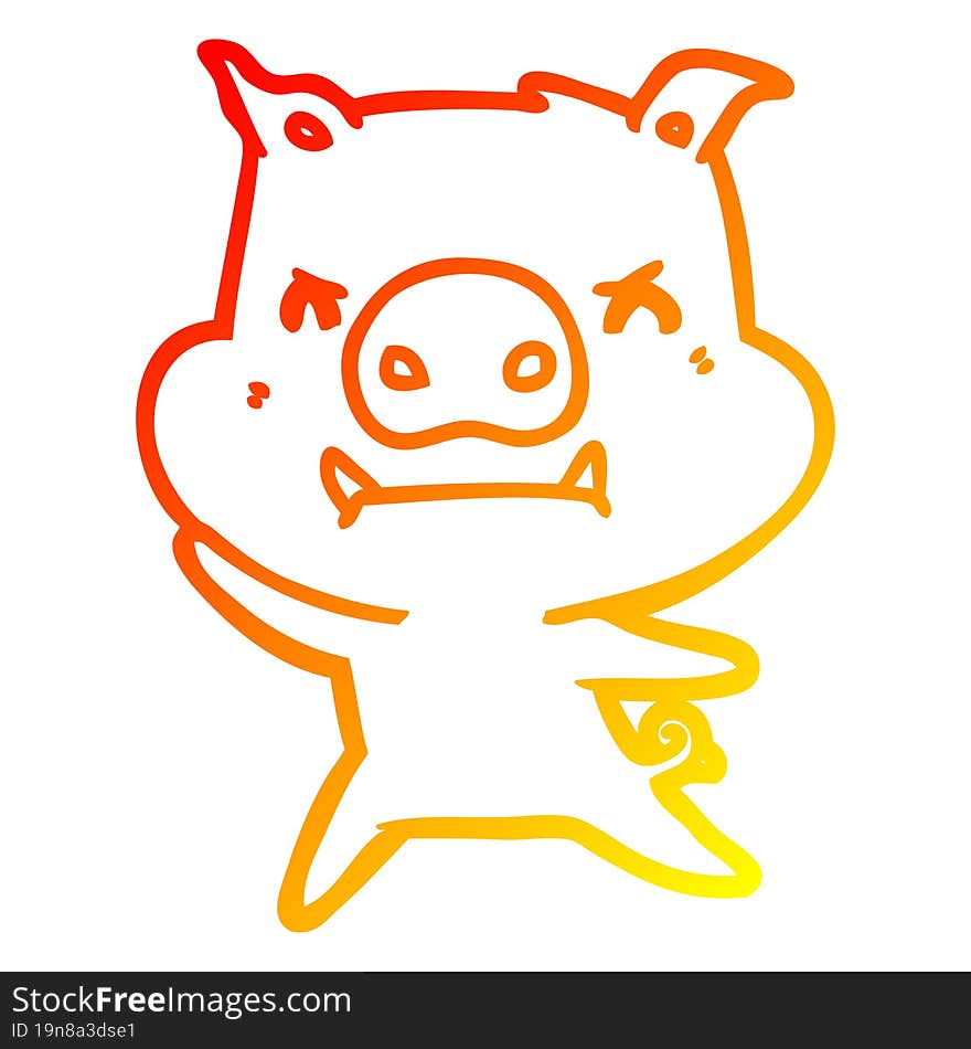 warm gradient line drawing angry cartoon pig