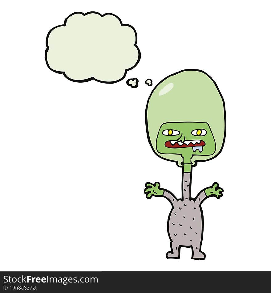 Cartoon Space Alien With Thought Bubble