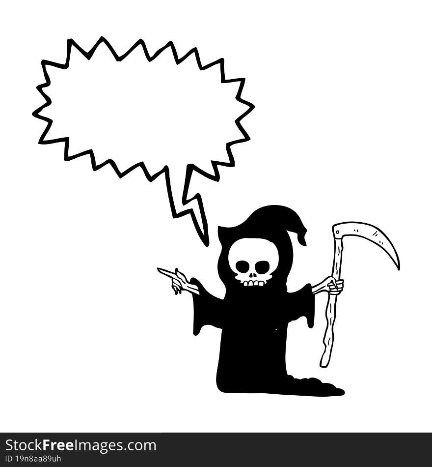 speech bubble cartoon death with scythe