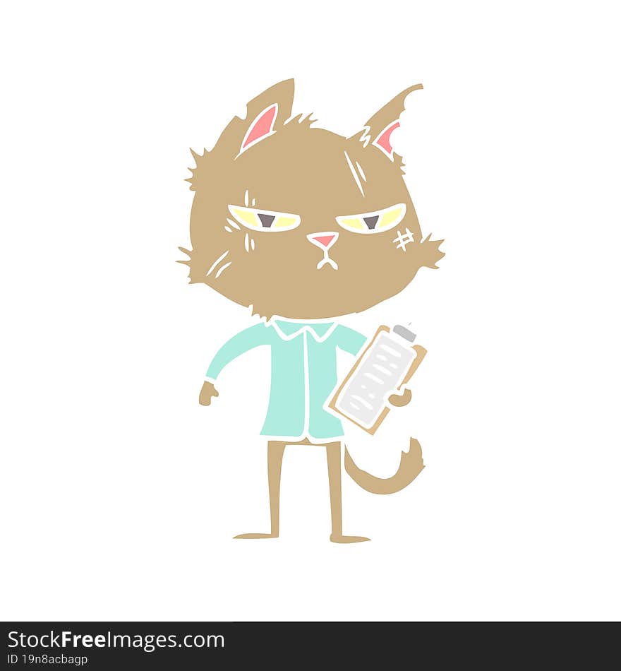 Tough Flat Color Style Cartoon Cat With Clipboard