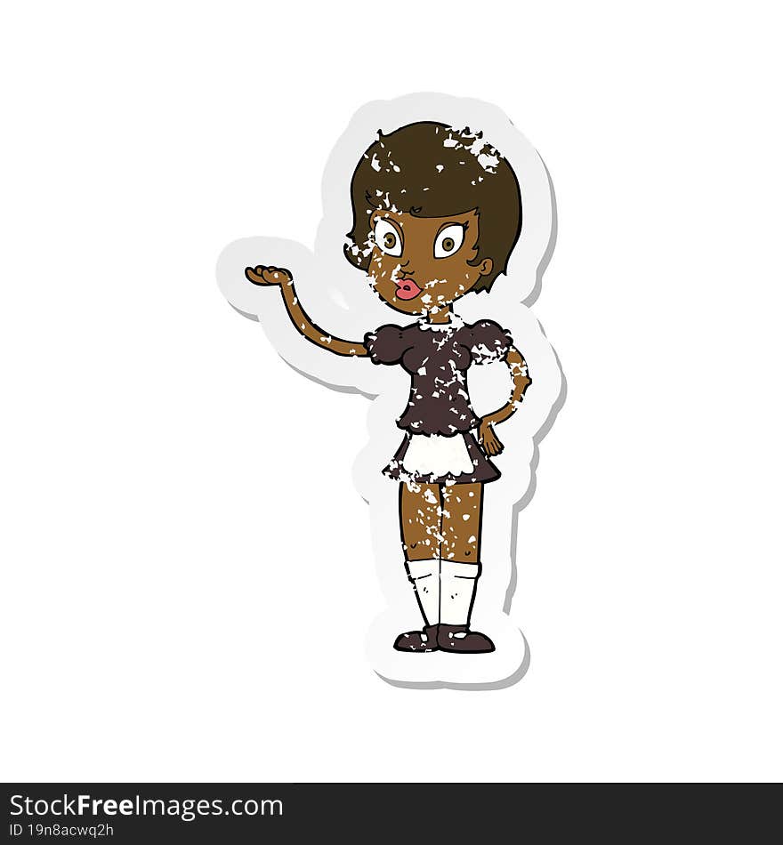 retro distressed sticker of a cartoon waitress