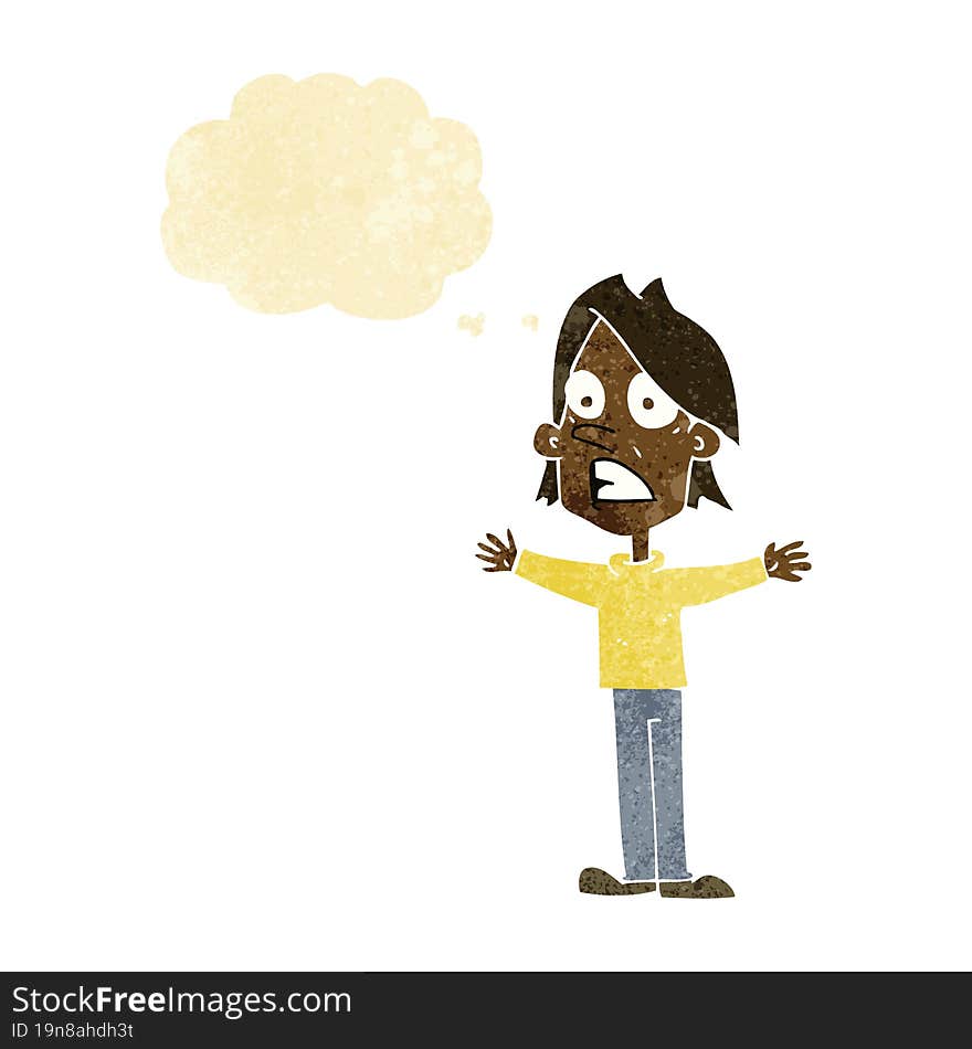 cartoon frightened man with thought bubble